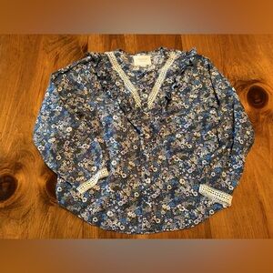 The Shirt Rochelle Behrens Long Sleeve Blue Floral Button Down lace detail M